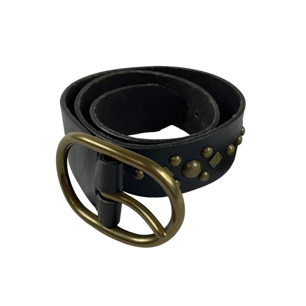 Polo Ralph Lauren Thick Cowhide Brown Leather Studded Metal Belt XS NWT